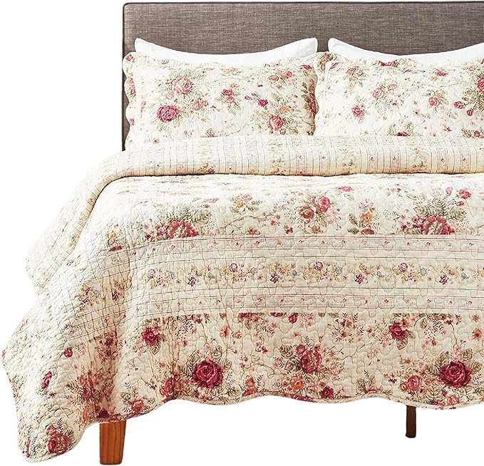 Greenland Home Antique Rose King Quilt Set, Ecru