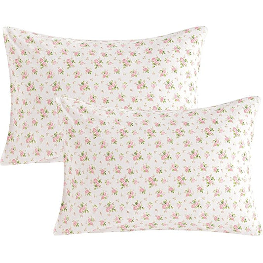 NTBAY 2 Pack 100% Natural Jersey Cotton Toddler Pillowcases, Super Soft and Breathable Travel Pillow Cases with Envelope Closure for Nursery, 13x18 Inches, Pink and White Floral
