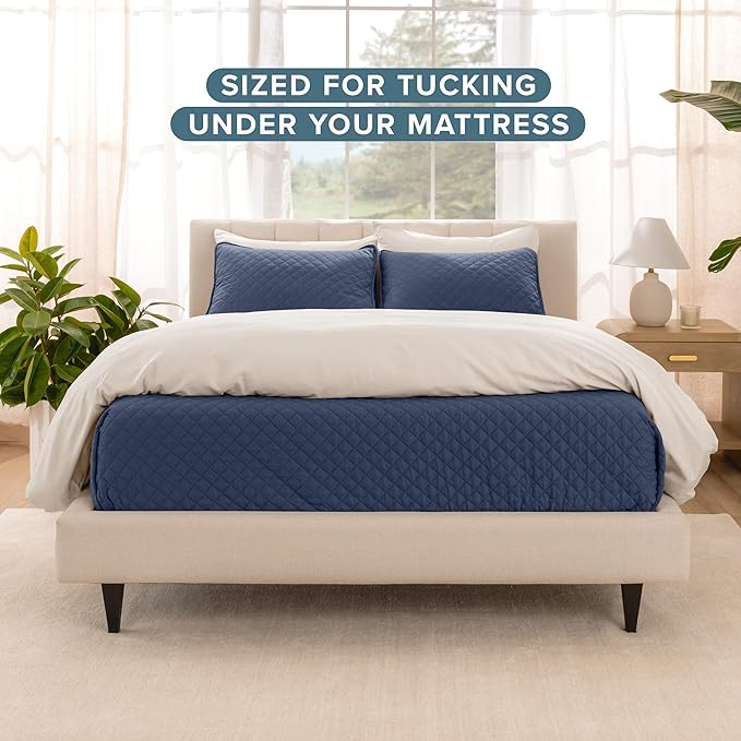Bare Home Coverlet Set - Full/Queen - Lightweight Bed Decor - Comforter Alternative - All-Season Quilted Bedspread (Full/Queen, Dark Blue)