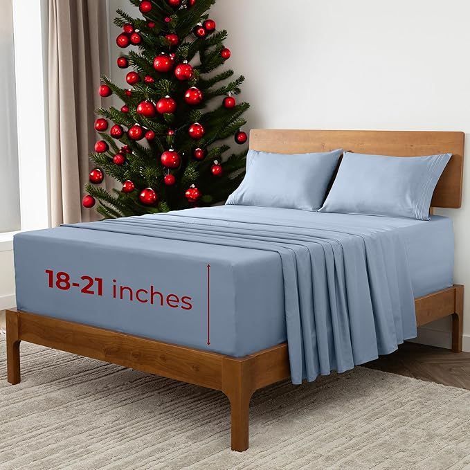 Mellanni Extra Deep Full Sheets - 4 PC Iconic Collection Bedding - Hotel Luxury, Ultra Soft, Cooling Bed Sheets - Wrinkle, Fade, Stain Resistant (Full, Blue Hydrangea)