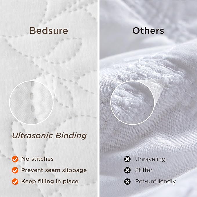 Bedsure Quilts Queen Size - Ultra Soft Pre-Washed Cloud-Like Bedding, All-Season Lightweight Comforter for Country Bedroom, Leaf Design Coverlet in Pure White, 90 x 96 Inches