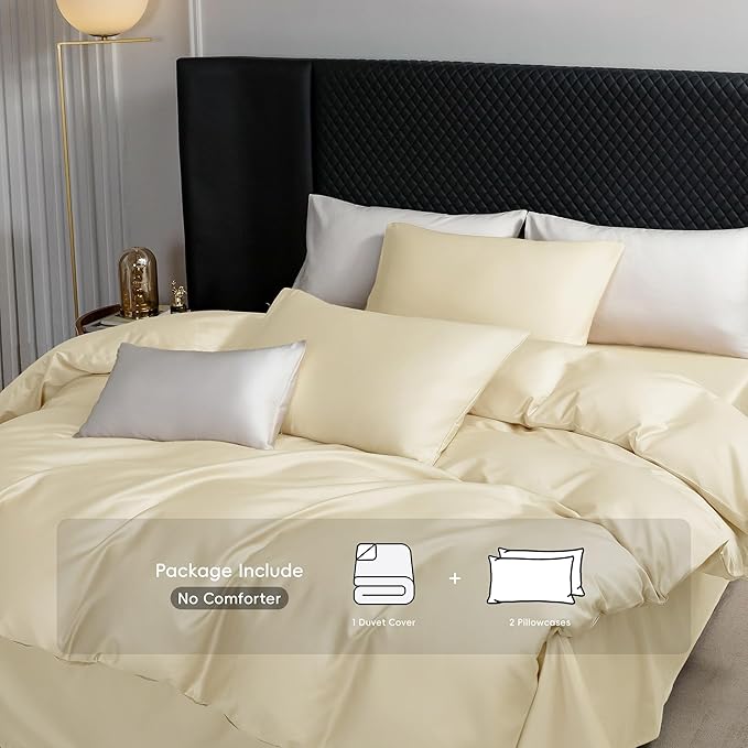 MooMee Duvet Cover Set 100% Extra Long Staple Cotton 600 Thread Count Silky Sateen Smooth Luxury Soft Breathable Durable Hotel Quality Bedding, 3 Pieces (Butter Yellow, King 104"x90")