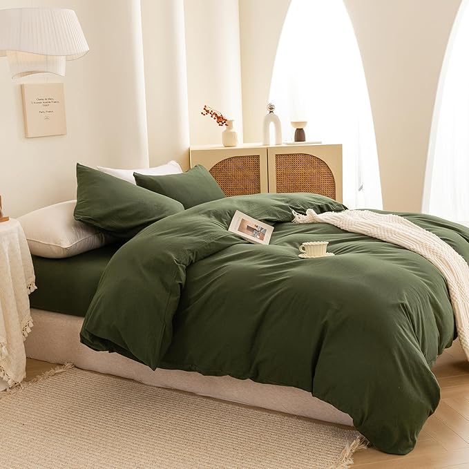 ECOCOTT 3 Pieces Duvet Cover Set Oversized King Size 100% Washed Cotton 1 Duvet Cover with Zipper and 2 Pillowcases, Ultra Soft and Easy Care Breathable Cozy Simple Style Bedding Set (No Comforter)