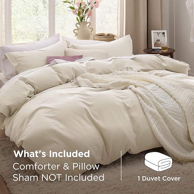 Bedsure Oat Milk Duvet Cover Queen Size Only - Prewashed Cotton-Like Polyester Extra Soft All Season Bedding, Includes 1 Duvet Cover 90x90 Inches with Zipper Closure, Comforter Not Included