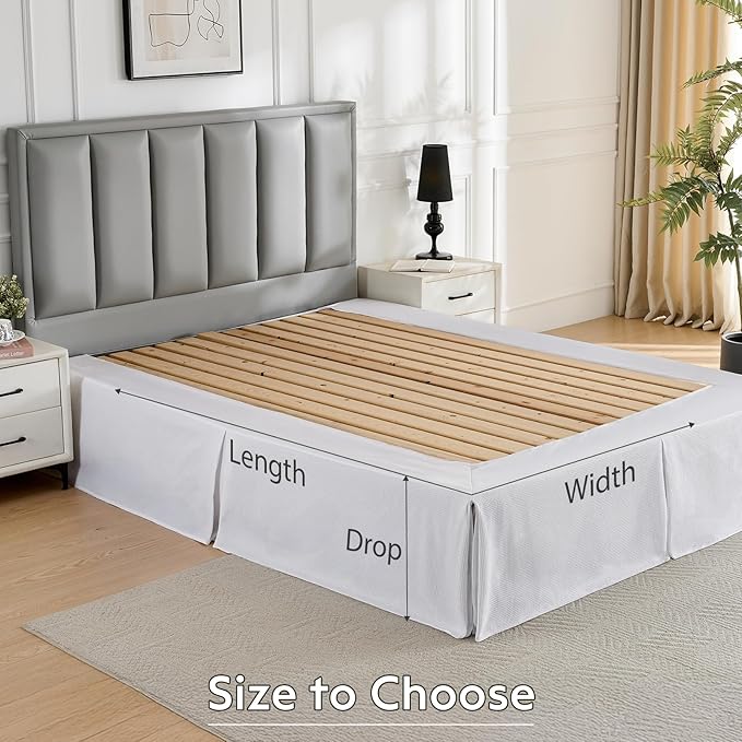 MIYE Premium Cotton Waffle Weave Bed Skirt, 14 Inch Drop Tailored Dust Ruffle with Split Corners, Easy Fit，Machine Washable (White, Twin - 14" Drop)