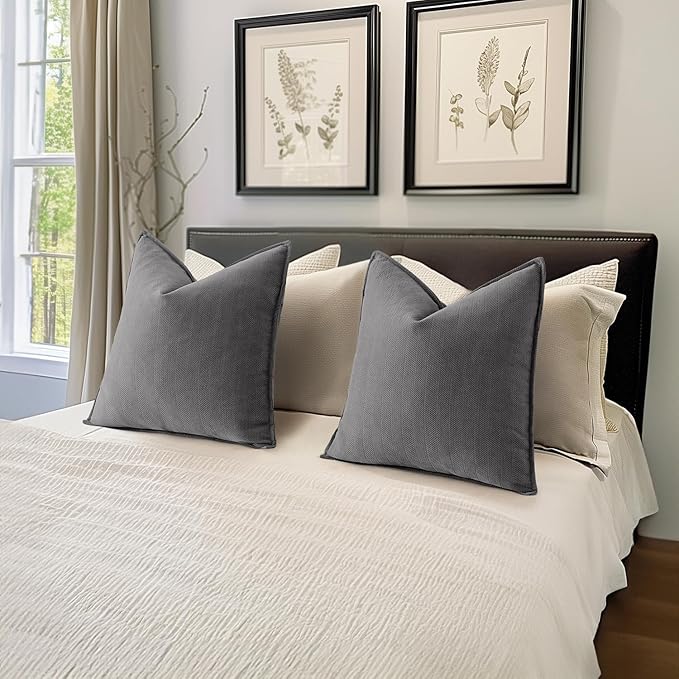 MIULEE Pack of 2 Grey Decorative Pillow Covers 26x26 Inch Soft Chenille Luxurious Couch Throw Pillows Farmhouse Cushion Covers Euro Shams with Elegant Design for Sofa Bedroom Living Room Home Decor
