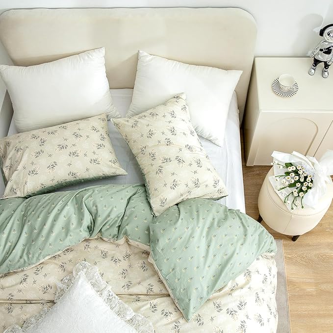 CottonLife Floral Duvet Cover Twin 100% Brushed Microfiber 3 Pieces Bedding Sets, Reversibl Chic Garden Style Floral Pattern Flower Twin Duvet Cover with Zipper Closure