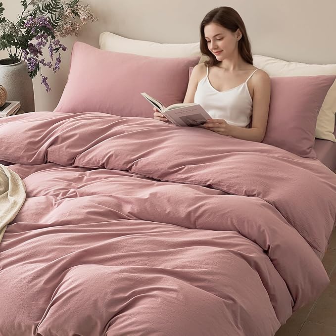JELLYMONI Duvet Cover Full Size - 100% Washed Cotton Comforter Cover with Linen-Like Texture, Breathable & Soft Bedding for Modern Home, Guest Room and Everyday Use,1 Duvet Cover & 2 Pillowcases
