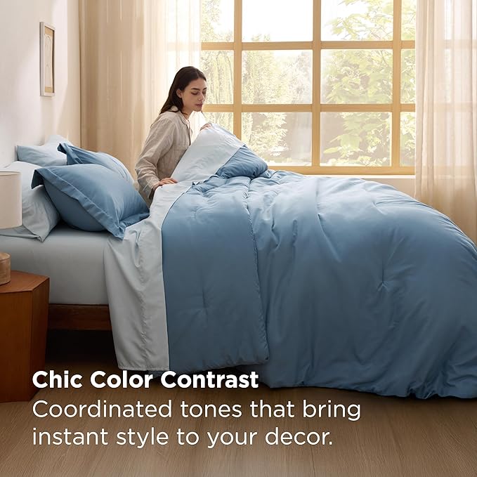 Bedsure Grayish Blue California King Comforter Set - Cal King Bed Set 7 Pieces, Cali King Bedding Set with Comforter, Sheets, Pillowcases & Shams