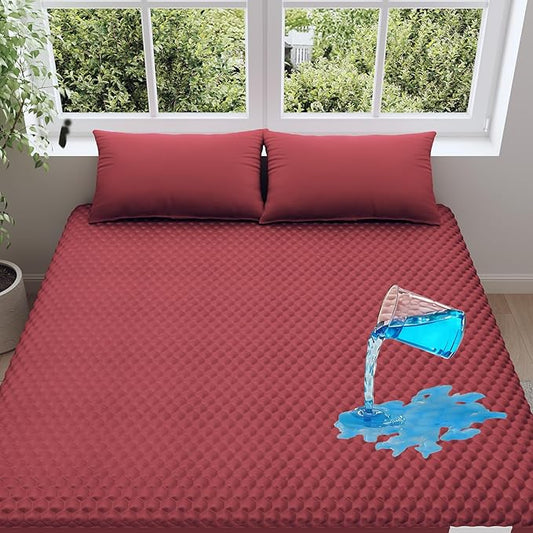OhGeni 100% Waterproof Mattress Protector,Queen Size Mattress Soft Pad,Hair & Bedwetting Resistant,Cooling Breathable Fitted Sheets,Washable Bed Cover,Non-Slip Deep Pocket,Noiseless for Bedroom,Red