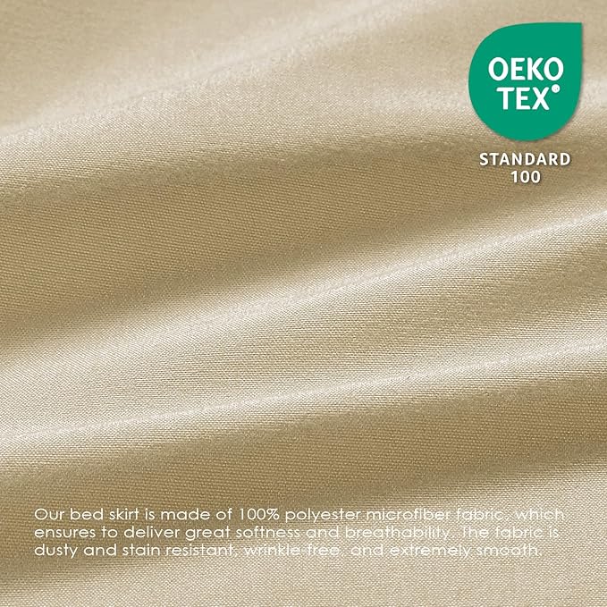 FreshCulture King Bed Skirt, Dust Ruffle for King Size Bed, Easy Fit with 22-Inch Tailored Drop, Elastic Wrap Around Bed Skirt King Size, Hotel Quality Bed Skirts for Adjustable Bed (Beige)