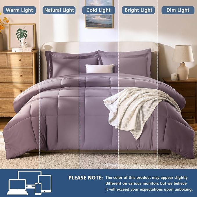 CozyLux King Size Comforter Set Dusty Purple - 7 Pieces Bed in a Bag King, Okeo-Tex Certifited Bedding Set, All Season Soft Bed Set with Down Alternative Comforter, Sheets, Pillowcases & Pillow Shams