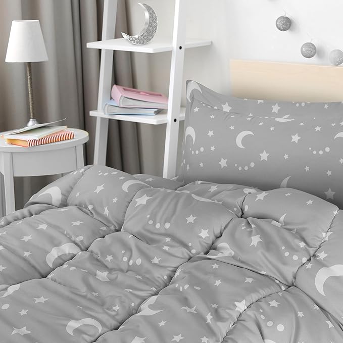 Utopia Bedding All Season Moon Star Comforter Set with 2 Pillow Cases, 3 Piece Soft Brushed Microfiber Kids Bedding Set for Boys/Girls, Machine Washable (Twin)