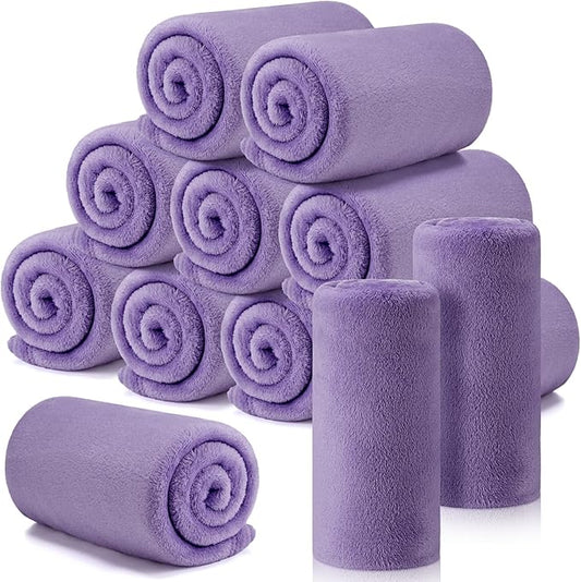 Tinideya 12 Pcs Flannel Fleece Throw Blanket Bulk 50 x 60 Inch Soft Fleece Blanket Warm Throw Blankets Coral Blankets for Couch Sofa Home Wedding Gifts Season (Purple)
