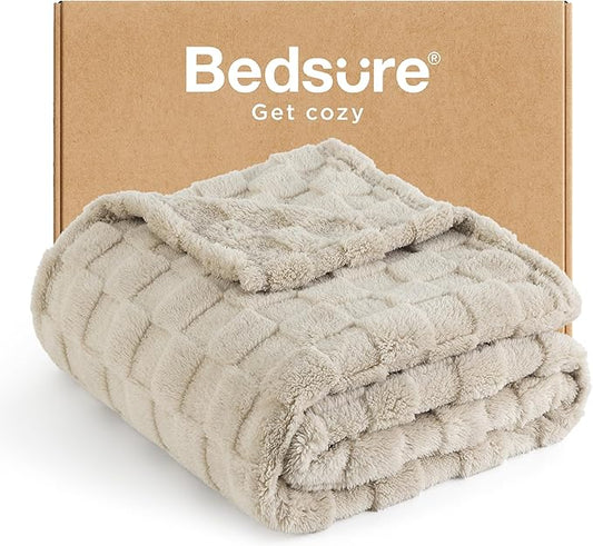 Bedsure GentleSoft Twin Blanket for Bed - Super Soft Cozy Blankets for Women Men Girls, Cute Fuzzy Fleece Throws for Bedroom Couch, Neutral, 60x80 Inches