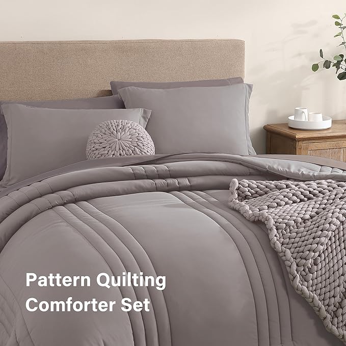 Monbix Full Comforter Set - 7 Pieces Cloud Purple Bed in a Bag Full Bedding Sets with Comforters, All Seasons Comforter Bed Set with Sheets, Pillowcases & Shams