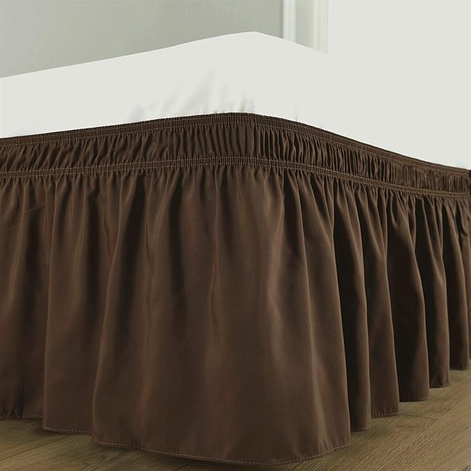 Bed Skirt - Wrap Around Bed Skirts Elastic Dust Ruffles, Easy Fit Wrinkle and Fade Resistant Luxurious Fabric Solid Color, Brown RV King Size Beds 15 Inch Drop