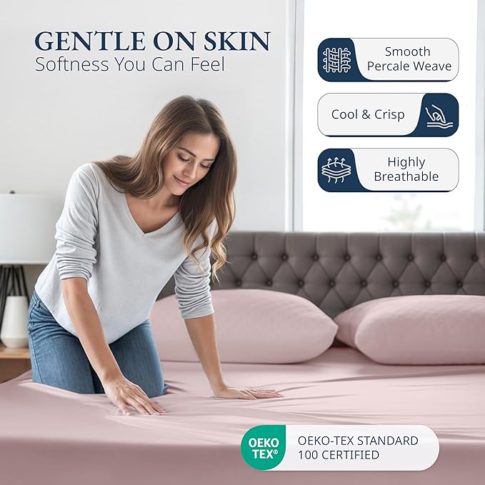 LANE LINEN Fitted Sheet King Size, 100% Organic Cotton, 3-Piece Set (1 Fitted Sheet,2 Pillowcases), Percale Weave, Ultra Soft, Breathable,Fits Mattress Upto 15" Deep - Sepia Rose (No Flat Sheet)
