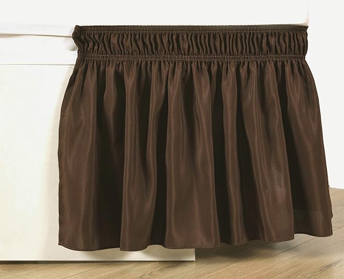 Bed Skirt Three Sides Fabric Adjustable Elastic Wrap Around Dust Ruffled Bed Skirts Queen XL, Chocolate, 16 Inch Tailored Drop