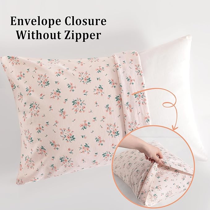 NTBAY 2 Pack 100% Natural Jersey Cotton Toddler Pillowcases, Super Soft and Breathable Travel Pillow Cases with Envelope Closure for Nursery, 13x18 Inches, Pink Floral