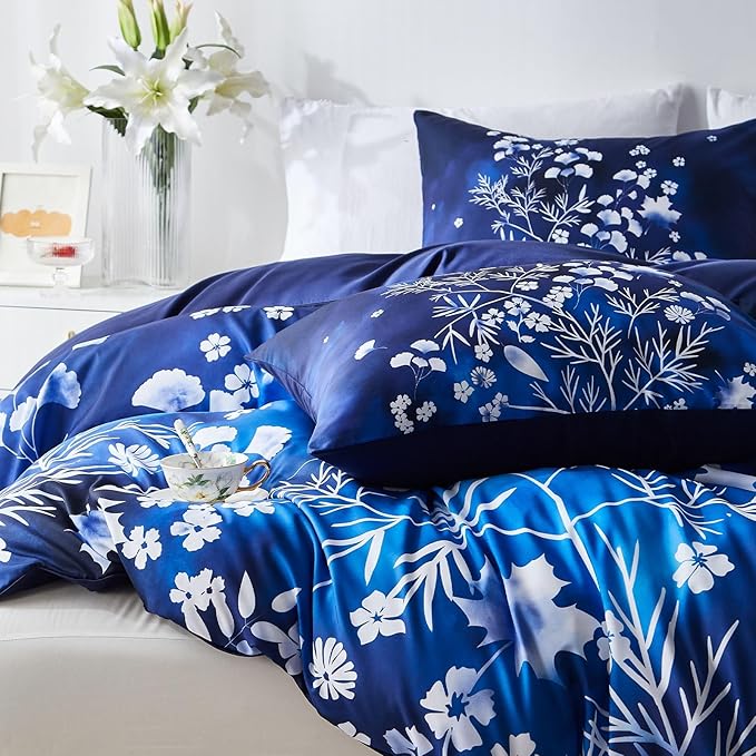 Cupocupa Duvet Cover Queen Size Set Boho Floral Pattern Queen Duvet Cover Set for Queen Size Bed Vintage Soft Bedding Leaf Print Duvet Cover with Pillowcases
