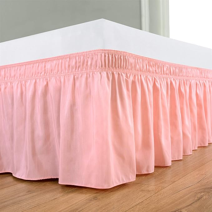 Bed Skirt - Wrap Around Bed Skirts Elastic Dust Ruffles, Easy Fit Wrinkle and Fade Resistant Luxurious Fabric Solid Color, Peach Twin XXL Size Beds 15 Inch Drop