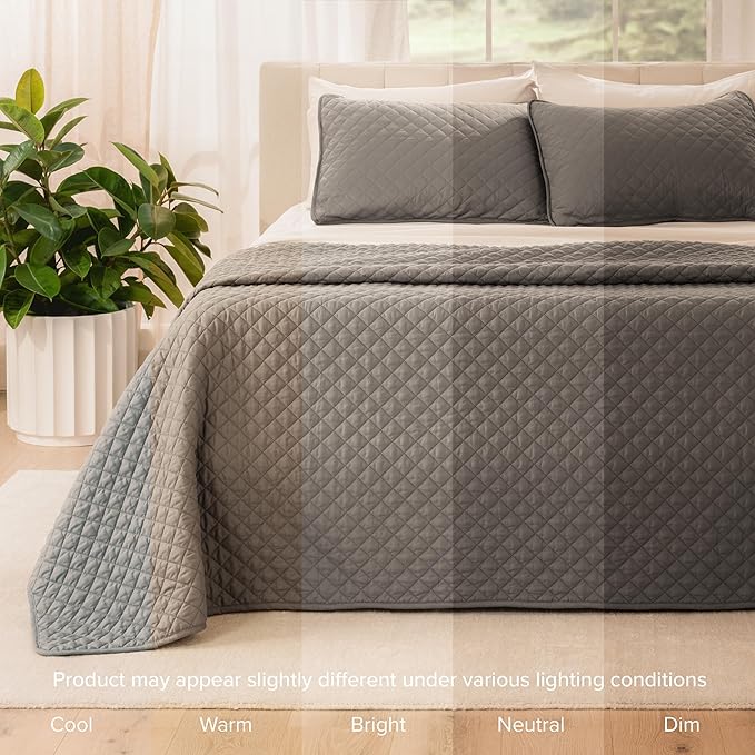 Bare Home Coverlet Set - Twin/Twin Extra Long - Lightweight Bed Decor - Comforter Alternative - All-Season Quilted Bedspread (Twin/Twin XL, Grey)