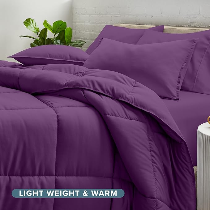 Bare Home Bed-in-A-Bag 5 Piece Comforter & Sheet Set - Twin XL - Goose Down Alternative - Ultra-Soft 1800 Premium Bed Set (Twin XL, Plum/Plum)