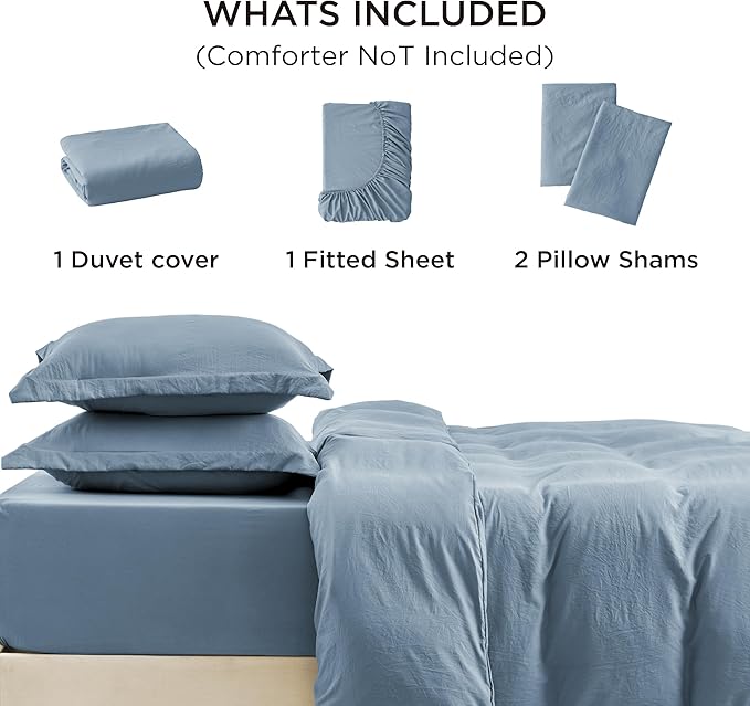 Bedsure Duvet Cover King Size with Fitted Sheet - 4 Pieces Prewashed Cotton-Like Polyester Extra Soft Bedding Set, Includes 1 Duvet Cover 104x90 Inches, 2 Pillow Shams, 1 Fitted Sheet, Mineral Blue