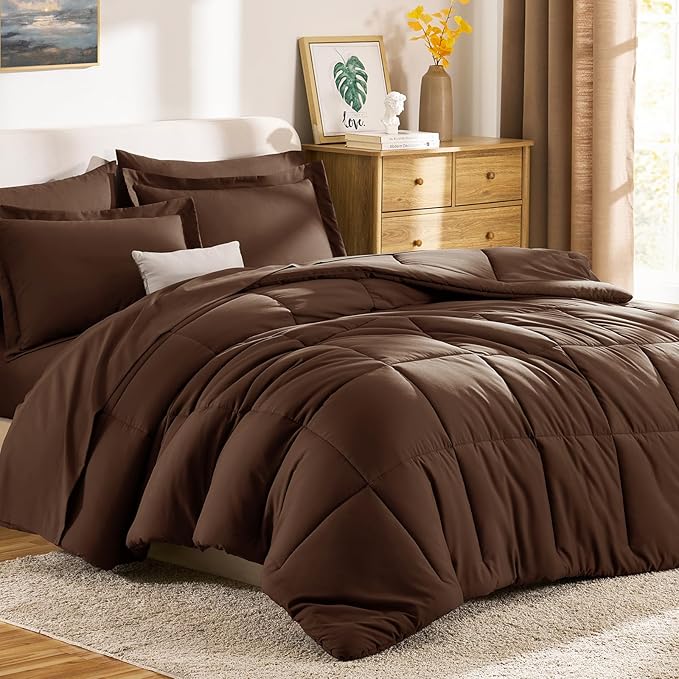 CozyLux King Size Comforter Set Brown - 7 Pieces Bed in a Bag King, Okeo-Tex Certifited Bedding Set, All Season Soft Bed Set with Down Alternative Comforter, Sheets, Pillowcases & Pillow Shams