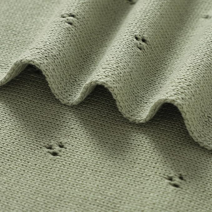 mimixiong Organic Cotton Baby Blanket Neutral Knitted Soft Crib Nursery Swaddling Receiving Blankets for Newborn Baby Boy Girl 40x30 Inch (Green)