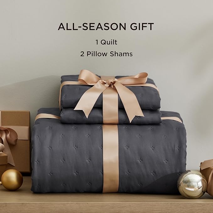 Bedsure Quilts Queen Size - Charcoal Bedspread Queen Size & Lightweight Comforter, Modern Coverlet with Clover Pattern, Ultra Soft All-Season Bedding, 90 x 96 Inches