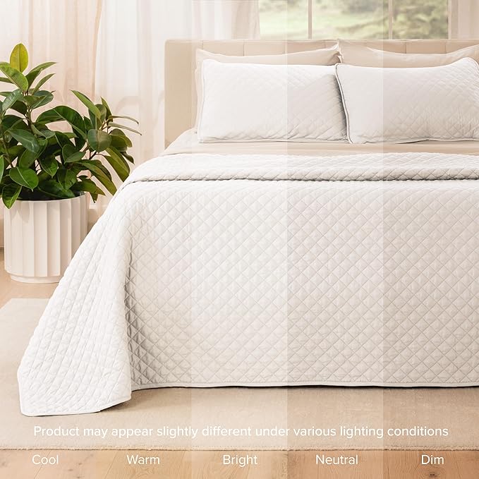 Bare Home Coverlet Set - Twin/Twin Extra Long - Lightweight Bed Decor - Comforter Alternative - All-Season Quilted Bedspread (Twin/Twin XL, White)