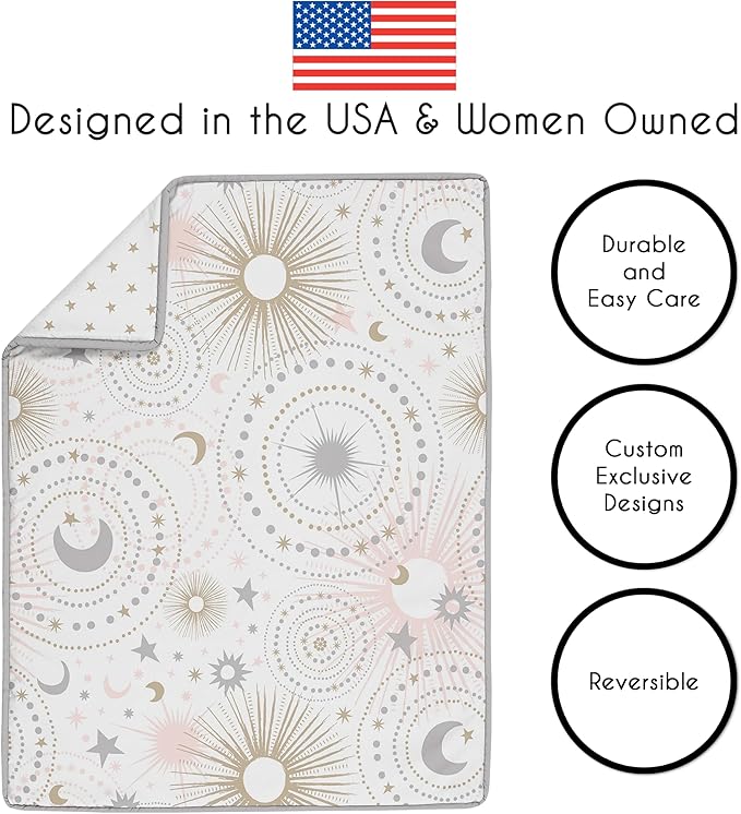 Sweet Jojo Designs 5-Piece Baby Crib Bedding Set (Star and Moon) for Girls, Infants/Nursery incl. Blanket, Fitted Sheet and Crib Skirt (Shabby Chic Stars, Celestial Sky, Outer Space, Blush Pink, Gold)
