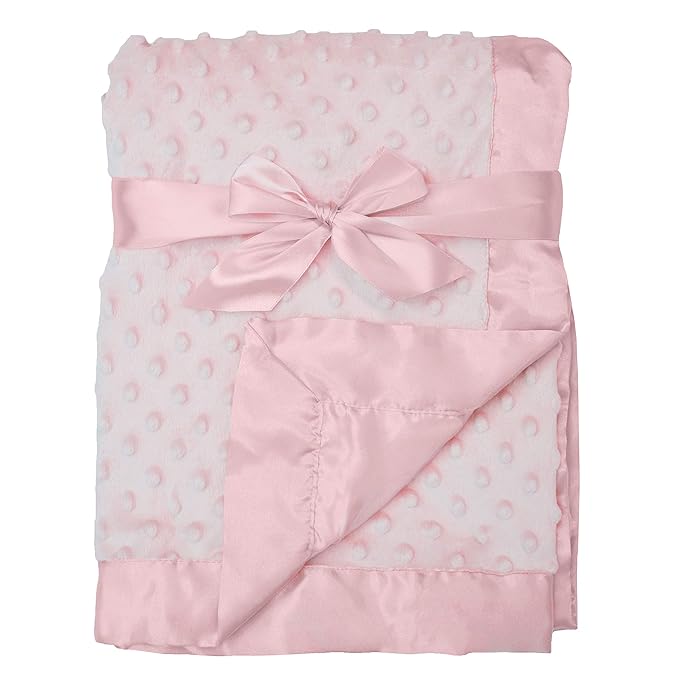 American Baby Company Heavenly Soft Chenille Receiving Blanket (30" x 40"), 2-Layer Design with Minky Dot & Silky Satin, Pink, for Boys and Girls
