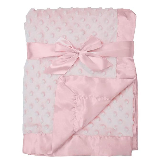 American Baby Company Heavenly Soft Chenille Receiving Blanket (30" x 40"), 2-Layer Design with Minky Dot & Silky Satin, Pink, for Boys and Girls
