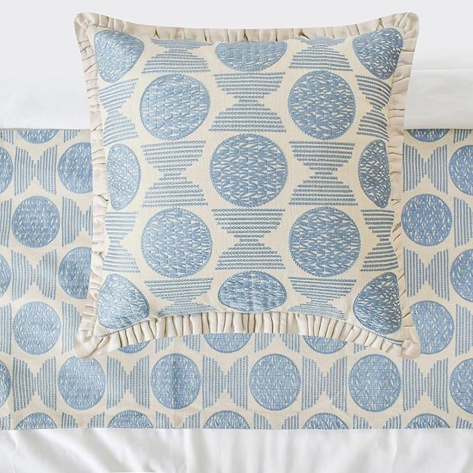 The HomeCentric King/Queen/Twin Blue Decorative Bed Runner Twin 53"x18" Bed Runner Without Pillow Cover, Embroidery, Ruffles Bed Scarf on Linen Fabric - Ellara Blue