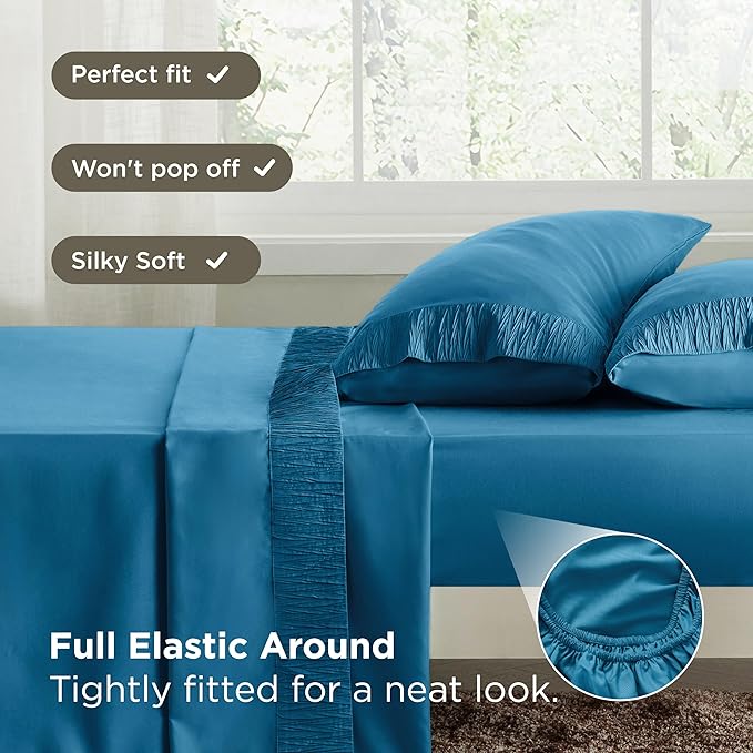 Bedsure Full Size Bed Sheets - 4 Pieces Soft Full Sheet Set - Breathable & Cooling - Hotel Luxury - Easy Care Polyester Microfiber Bedding for Women, Men, Teal Blue