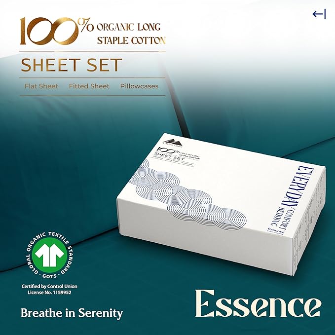 Mayfair Linen 100% Organic Cotton Sheets Twin Size - 3 PC Organic Cotton Percale Sheets Twin Set (Teal), Soft, Crisp, Cooling & Breathable Bedsheets, 16" Deep Pocket Hotel Bedding - GOTS Certified