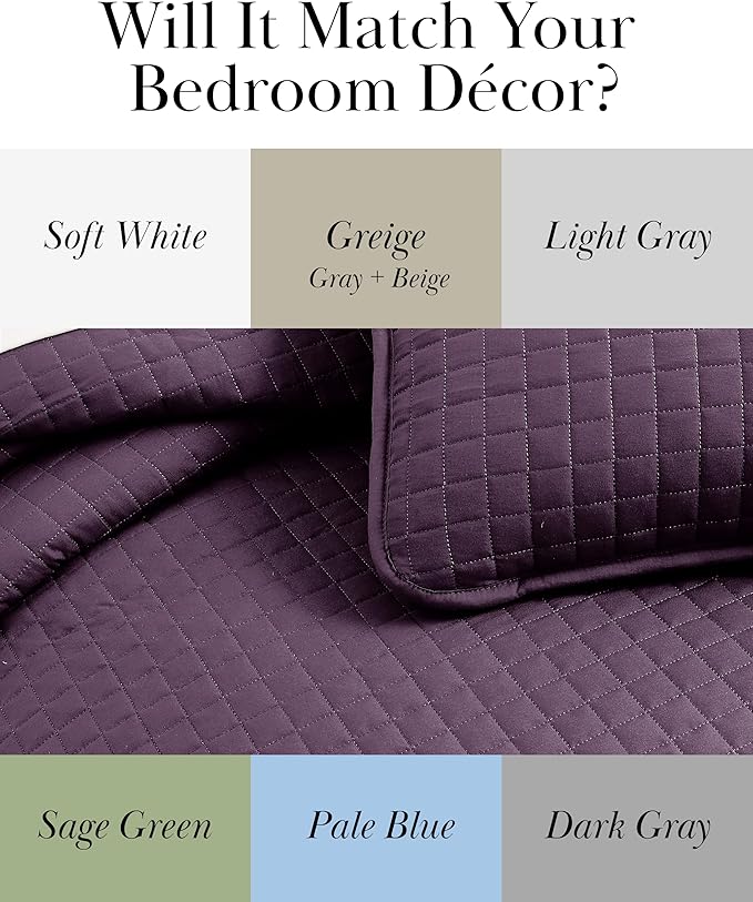 Southshore Fine Living, Inc. Twin XL Comforter Quilt Set, Dorm Bedding Essentials, Stain Resistant, Machine Washable Purple Bed Spread, Twin XL Quilt Bedspread Set with Matching Pillow Sham, Purple