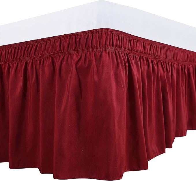 Bed Skirt - Wrap Around Bed Skirts Elastic Dust Ruffles, Easy Fit Wrinkle and Fade Resistant Luxurious Fabric Solid Color, Red RV Bunk 42X80 Size Beds 15 Inch Drop