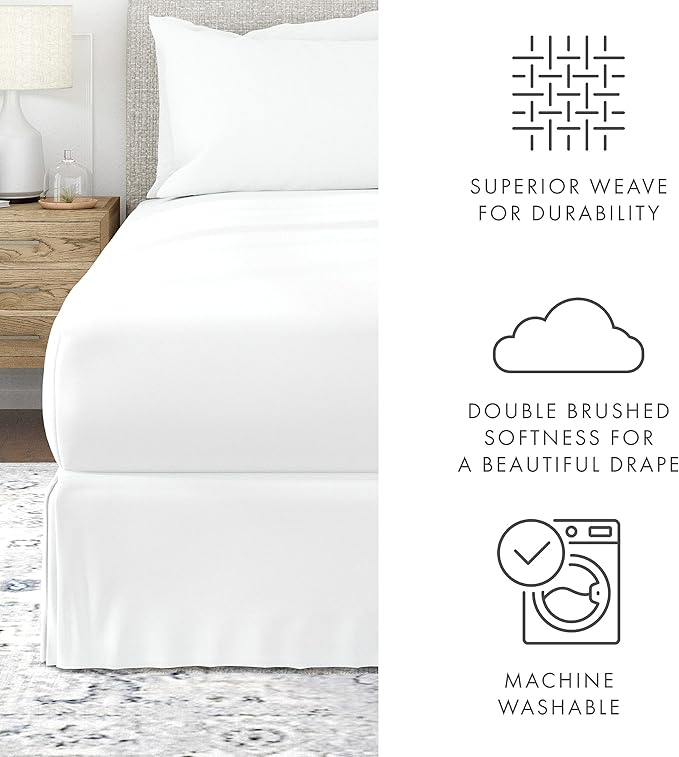 Linen Market Bed Skirt - Ultra Soft Microfiber - Easy Fit with 14 Inch Tailored Drop - Hotel Quality, Shrinkage & Fade Resistant - Bed Cover - King Bed Set - Bedroom Décor - (King, White)