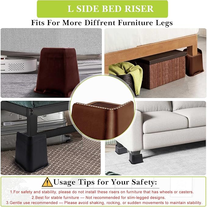 Bed Risers 1 inch, 2 inch, 3 inch, 4 inch, 6 inch, 8 inch Heavy Duty, Oversized Furniture Riser for Couch Sofa Table Chair Leg Frame Dorm, Support up to 6000 Lbs (Chocolat Brown 8 Pack, 8 inch)
