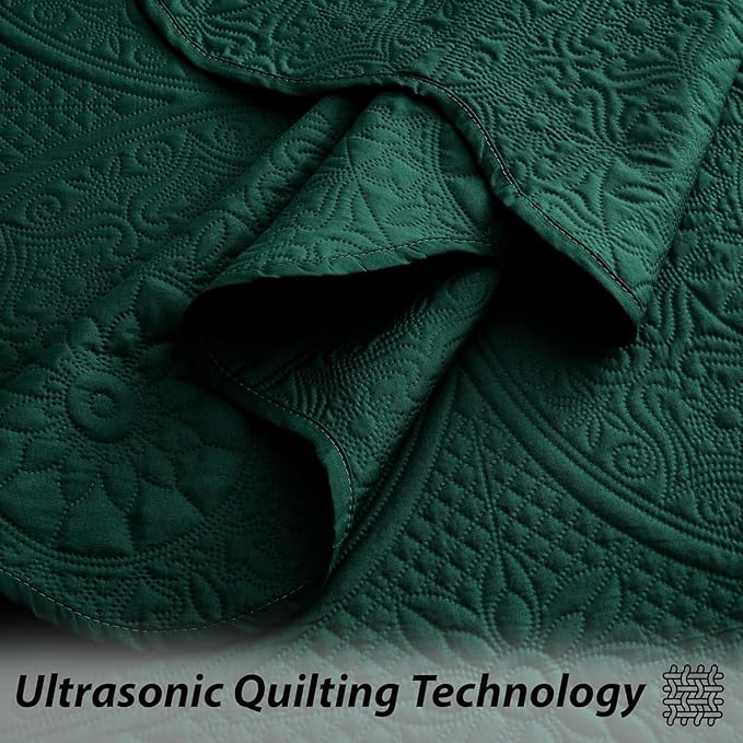 MOONLIGHT20015 10 Pack Twin Quilt Bedding Set (68" x 86") - Bulk Wholesale for Hotels, Guest Bedroom & Airbnbs - Lightweight Microfiber Reversible Floral Embossed Quilts Bedspreads (Emerald)