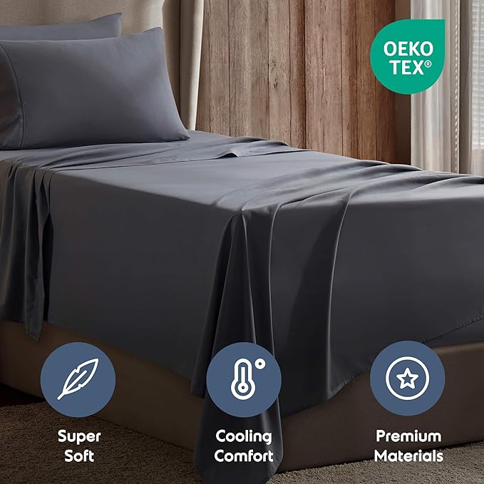 Nestl Twin XL Sheet Set - College Dorm Size - Luxury 1800 Ultra-Soft Microfiber Twin Extra Long Bed Sheets - Deep Pockets - Easy Fit - Extra Soft - 3 Piece Set (Twin XL, Dark Grey)
