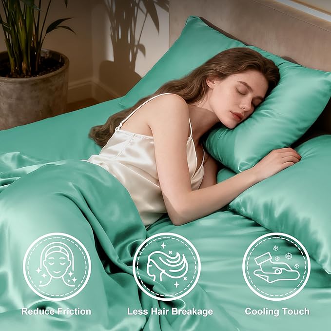 Love's cabin Satin King Sheet Sets - 4 Piece Aqua Silky Sheets King Size Bed Set with Deep Pocket, Luxury Silk Feel King Size Satin Sheet Set (1 Flat Sheet,1 Fitted Sheet,2 Pillow Cases)
