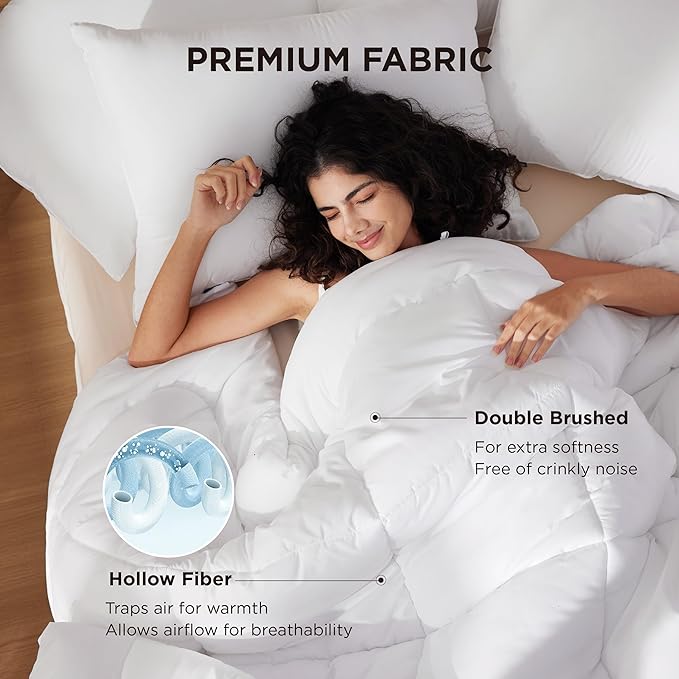 Bedsure Comforter Duvet Insert - Quilted Comforters Queen Plus Size, All Season Duvet, GentleSoft Down Alternative Bedding, with 8 Tabs, Gifts for Women/Men,White,Queen Plus 90 x 90 Inches