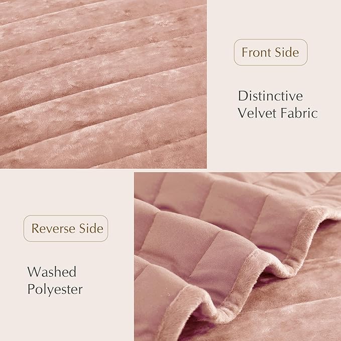 WRENSONGE Velvet Queen Quilt Set-3 Pieces Clay Pink Luxurious Velvet Striped Channel Comforter with 2 Shams, Soft Bedspread Coverlet Quilted Bedding Set for All Season