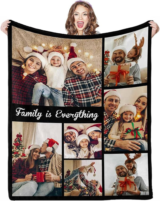 Blankets with Pictures Customized, 7 Photos Personalized Blanket Custom Blanket for Kid Adult Friends Mother Father Personalized Gift, 8 Sizes