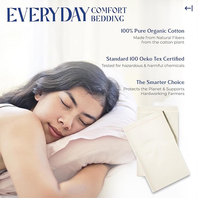 Mayfair Linen 100% Organic Cotton King Size Pillow Cases Set of 2 - Ultra Soft Hotel Quality King Pillow Covers, Authentic GOTS Certified, Crisp, Cooling Percale Weave Cotton Pillowcases - Ivory